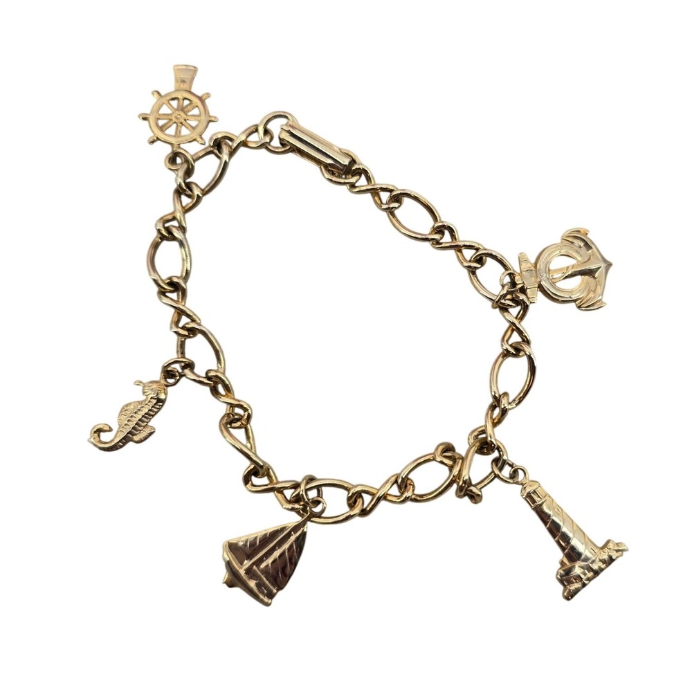 Unbranded Charm Bracelet Womens 7.5 Nautical Gold Tone Beach Charms EUC